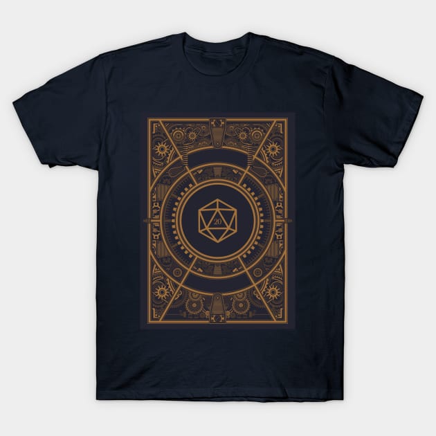 Retro Steampunk Polyhedral 20 Sided Dice Critical Hit T-Shirt by pixeptional